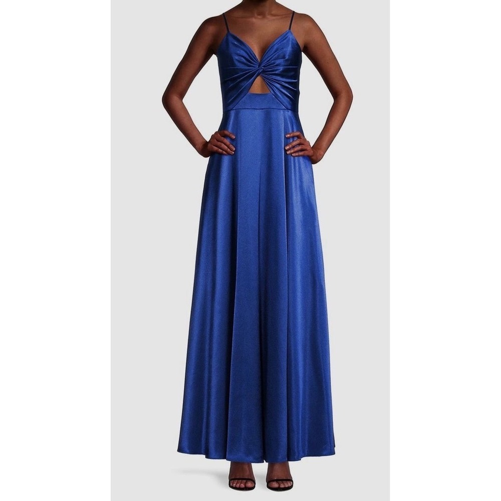 Aidan by Aidan Mattox True Blue Satin V-Neck Cutout Gown Women Size 6 NEW